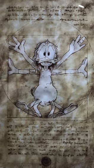 Donald Duck in der Rolle als vitruvianische Mensch von Leonardo da Vinci